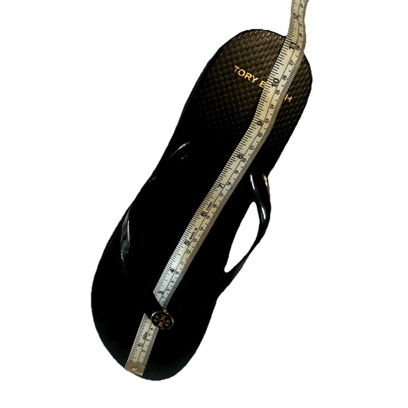 TORY BURCH Wedge Platform Gold Logo Flip Flops Black Women Sandals Size US 9? - Picture 11 of 13